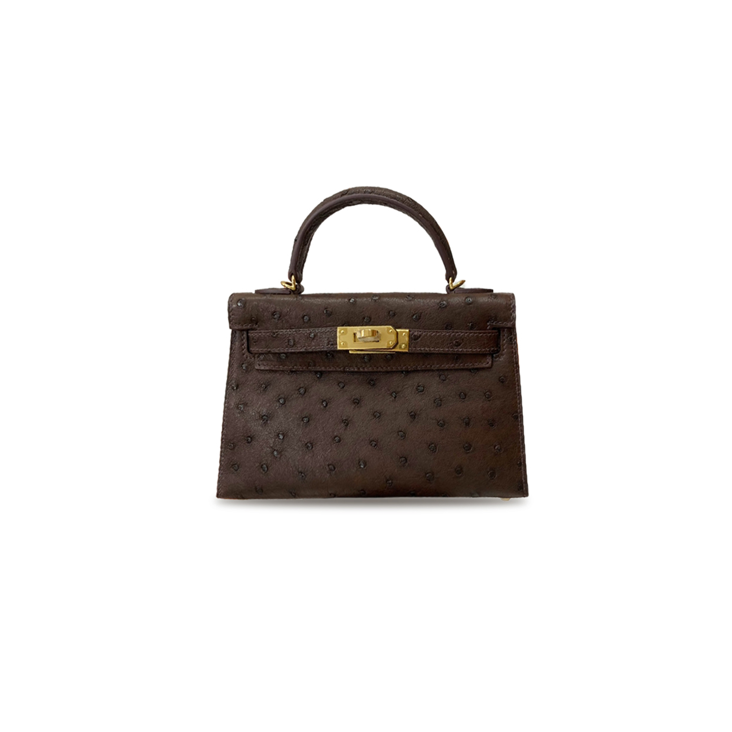 HERMÈS MASTER MINI KELLY II HANDBAG IN BROWN OSTRICH LEATHER (19*12*5.5cm)